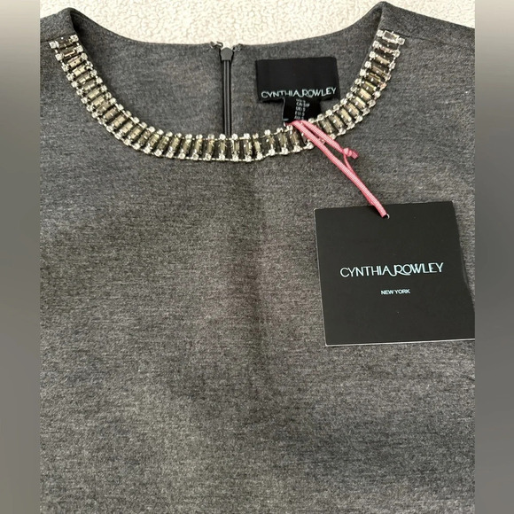 NWT Cynthia Rowley gray ponte knit Chic top with Rhinestone detailing at neck. - Picture 5 of 12